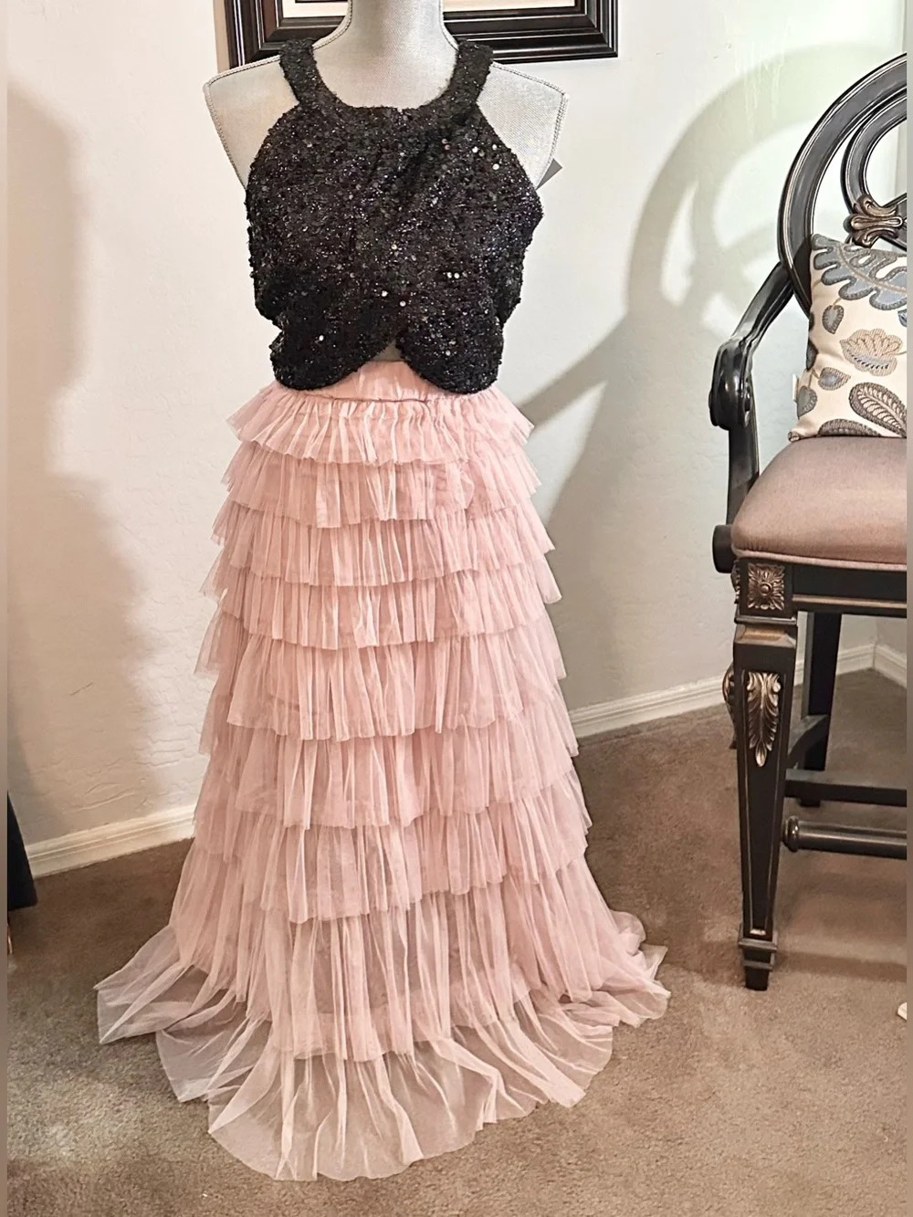 Anthropologie |Cupcakes & Cashmere Tiered Tulle Maxi Skirt. Dusty Pink